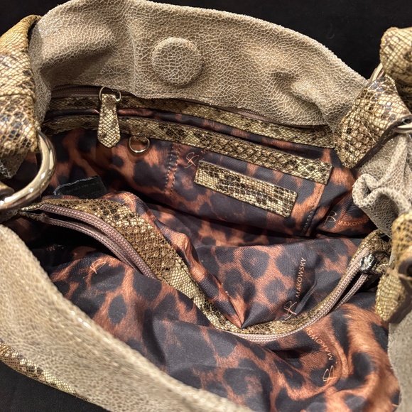 B. Makowsky Brown/Taupe Snake Print Leather Handbag - Picture 3 of 3